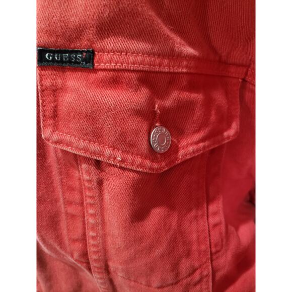 Vintage Guess Red Denim Button Up Collared Jacket Made in USA American Tradition - Picture 2 of 10